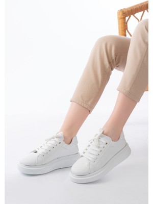 Zerenyus ZRİN-2435 Premium Beyaz Gümüş Bağcıklı Günlük Sneaker