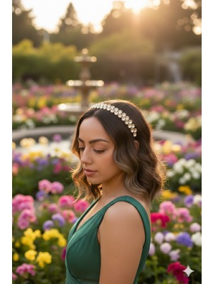 Altın Renk Yuvarlak Kesim Taşlı Taç Saç Bandı (Lüks ve Zarif)