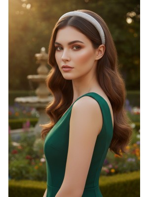 Gümüş Kristal Işlemeli Siyah Kadife Tabanlı Lüks Taç Saç Bandı (Abiye)