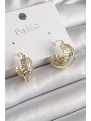 Hayat Store Pirinç Gold Renk Zirkon Taşlı Halka Model Kadın Küpe - Lisinya