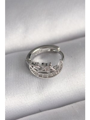 Hayat Store 316L Çelik Gümüş Renk Zirkon Taşlı Ay Yıldız Model Tragus Piercing - Lisinya