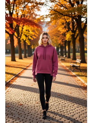 Benerly Kadın Kapüşonlu Düşük Kol Uzun Kollu Oversize Örme Sweatshirt Fonksiyonel Dayanıklı Modern