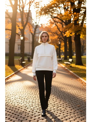 Benerly Kadın Dik Yaka Düşük Kol Fermuarlı Örme Sweatshirt Fonksiyonel Dayanıklı Kaliteli Konforlu