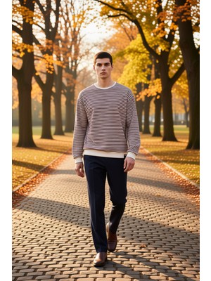 Benerly Erkek Bisiklet Yaka Standart Kol Çizgili Oversize Sweatshirt Fonksiyonel Dayanıklı Estetik