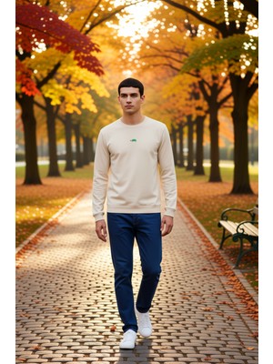 Benerly Erkek Bisiklet Yaka Standart Kol Regular Kalıp Hayvan Nakışlı Sweatshirt Fonksiyonel Rahat