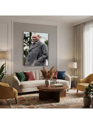Dikey Kanvas Tablo Salon Duvar Tablosu Atatürk Elicepte Renkli Yeni Ev Hediyesi Ofis Tablosu
