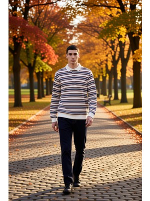 Benerly Erkek Polo Yaka Çizgili Regular Kalıp Uzun Kollu Örme Üst Fonksiyonel Dayanıklı Kaliteli Şık
