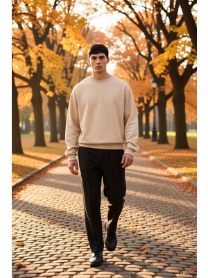 Benerly Erkek Bisiklet Yaka Standart Kol Oversize Kalıp Sweatshirt Fonksiyonel Dayanıklı Kaliteli Şık