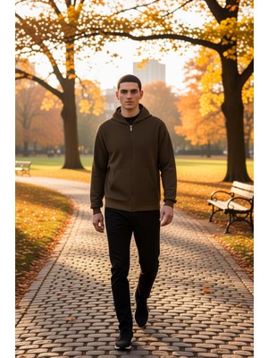Benerly Erkek Bisiklet Yaka Standart Kol Fermuarlı Dokulu Sweatshirt Fonksiyonel Dayanıklı Estetik
