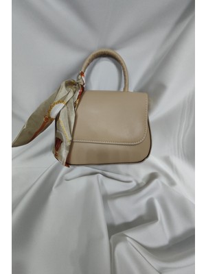 Leaf Accessory Kadın Çantası, Fermuaralı, Elde ve Omuz Askılı, Eşarp Süslemeli Bej