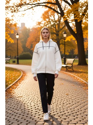 Benerly Kadın Kapüşonlu Fermuarlı Düşük Kol Sweatshirt Fonksiyonel Dayanıklı Kaliteli Konforlu Şık