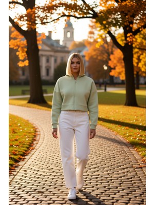 Benerly Kadın Kapüşonlu Fermuarlı Düşük Kol Örme Sweatshirt Fonksiyonel Dayanıklı Kaliteli Estetik