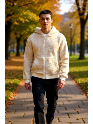 Benerly Erkek Kapüşonlu Standart Kol Fermuarlı Peluş Hırka Fonksiyonel Dayanıklı Kaliteli Konforlu