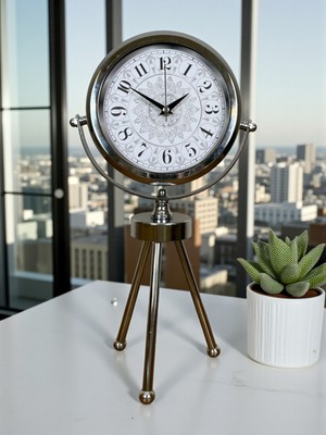 Alpotekno Zentime Krom Şık Üç Ayaklı Masa Saati