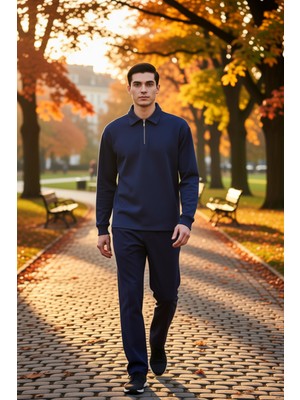 Benerly Erkek Gömlek Yaka Fermuarlı Uzun Kol Oversize Kalıp Sweatshirt Fonksiyonel Dayanıklı Rahat