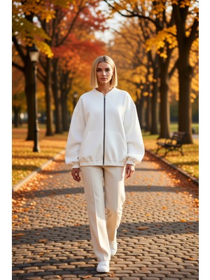 Benerly Kadın Bisiklet Yaka Düşük Kol Fermuarlı Oversize Kalın Örme Sweatshirt Fonksiyonel Estetik