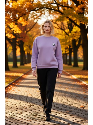 Benerly Kadın Bisiklet Yaka Düşük Kol Nakışlı Regular Kalıp Örme Sweatshirt Fonksiyonel Dayanıklı Şık