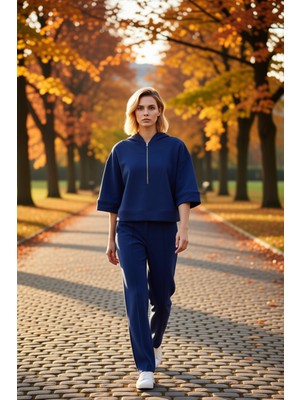 Benerly Kadın Kapüşonlu Truvakar Kol Fermuar Detaylı Oversize Sweatshirt Fonksiyonel Dayanıklı Şık