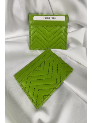 Leaf Accessory Unisex Kartlık Fıstık Yeşili, 1. Sınıf Vinlex Deri, 7 Tane Kart Koyma Cepli