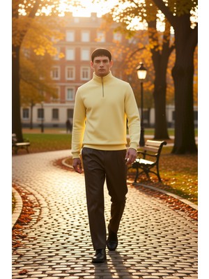 Benerly Erkek Dik Yaka Fermuarlı Standart Kol Regular Kalıp Sweatshirt Fonksiyonel Dayanıklı Rahat