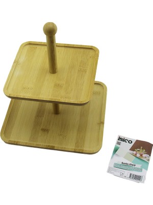 FRY Kare 2 Katlı Ahşap - Bambu Servis Sunum Tahtası 20X20CM -- 25X25CM (5358)