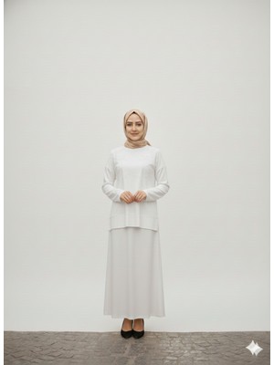 Ribana Classic Kadın Bisiklet Yaka Çiçek Nakışlı ve Yırtmaç Detaylı Sweatshirt, Lastik Bel Etek Tesettür Takım