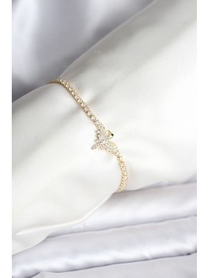 Clariss Anka Kuşu Model Zirkon Taşlı Gold Renk Pirinç Su Yolu Kadın Bileklik - BLK-0023