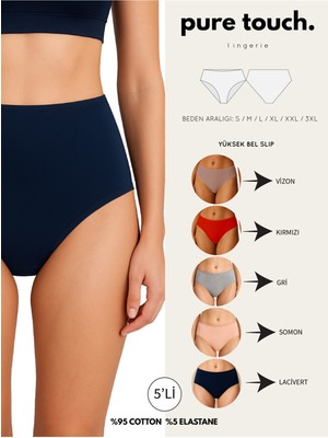 Kadın Yüksek Bel Külot 5'li Paket/lacivert-Somon-Kırmızı-Gri-Vizon