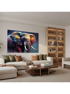Tablonhazır Yatay Kanvas Duvar Tablosu Renkli Boyali Fil Salon Tablosu Ofis Tablosu Yeni Ev Hediyesi Dekorasyon