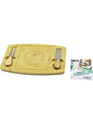 FRY Dikdörtgen - Bombeli Kenar2-Bıçak=sağ-Sol Ahşap Bambukahvaltı Peynir Sunum Pano Bıçak=ahşap SAPLI19X28.7X1.4CM (5358)