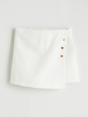 LC Waikiki Lcw Kids Ekru Beli Lastikli Kız Çocuk Tüvit Şort Etek