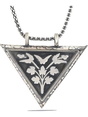 Özcömert Silver Gümüş Üçgen Içi Açılabilen Çiçek Muskalık Kolye