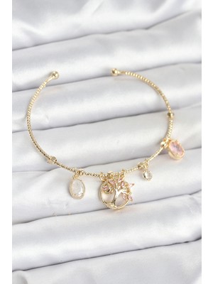 Hayat Store Hayat Ağacı Charmlı Gold Renk Pirinç Kadın Bileklik - Lisinya
