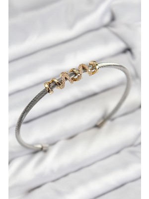 Hayat Store 316L Çelik Zirkon Taşlı Model Gold ve Gümüş Renk Kadın Bileklik - Lisinya