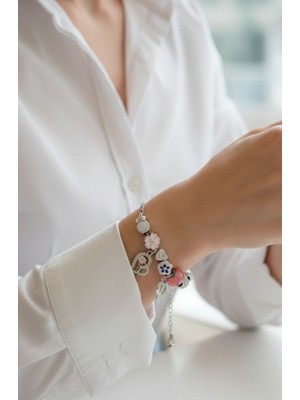 Hg.Aksesuar Kadın Kalp Detaylı Çelik Bileklik