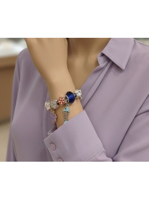 Hg.Aksesuar Kadın Balık ve Yonca Detaylı Çelik Bileklik