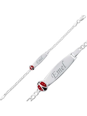 Özcömert Silver Gümüş Uğur Böceği Plaka Çocuk Bileklik