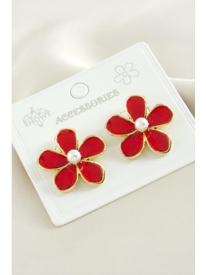 Bijuteri Net Çiçek Inci Mineli Küpe