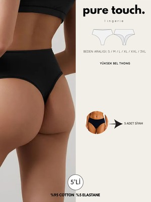 Kadın Yüksek Bel Tanga Külot 5'li Paket/siyah