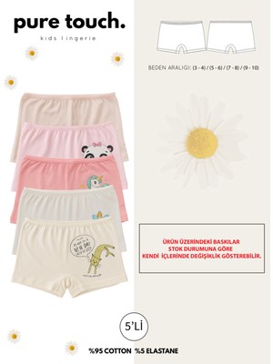 Kız Çocuk 5'li Renkli Baskılı Likralı Boxer