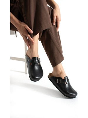 Mycorni Unisex Kapalı Hakiki Deri Sabo Terlik – Anatomik Doğal Mantar Tabanlı