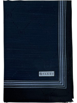 Vakko Pamuk Ipek Şal - Bordürlü Monogram - Koyu Lacivert
