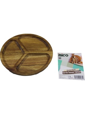 FRY Akasya Yuvarlak 3 Bölmeli Ahşap Servis Sunum Tepsi - Tahtası 20 x 1.4cm (5358)