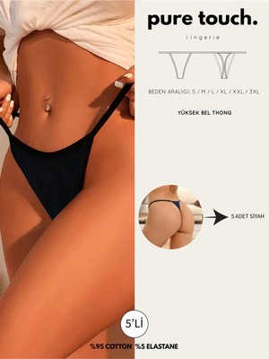 Kadın Ipli Ip Lastikli 5'li Tanga - String Tanga Külot / Siyah