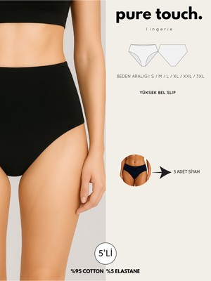 Kadın Yüksek Bel Külot 5'li Paket/siyah