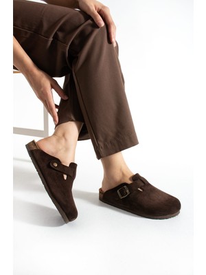 Mycorni Unisex Süet Hakiki Deri Kapalı Sabo – Anatomik Doğal Mantar Tabanlı Terlik