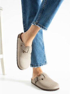 Mycorni Unisex Süet Deri Kapalı Sabo Terlik – Anatomik Ark Destekli Doğal Mantar Tabanlı