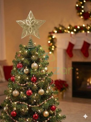 Epazzar 25 cm Lüx Gold Simli  Yılbaşı Ağacı Tepe Yıldızı Organizasyon Christmas konsept Parti Dekor Süsleme
