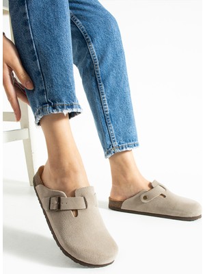 Mycorni Unisex Süet Deri Kapalı Sabo Terlik – Anatomik Ark Destekli Doğal Mantar Tabanlı