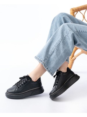 Zerenyus ZRİN-2435 Premium Siyah Platin Bağcıklı Günlük Sneaker